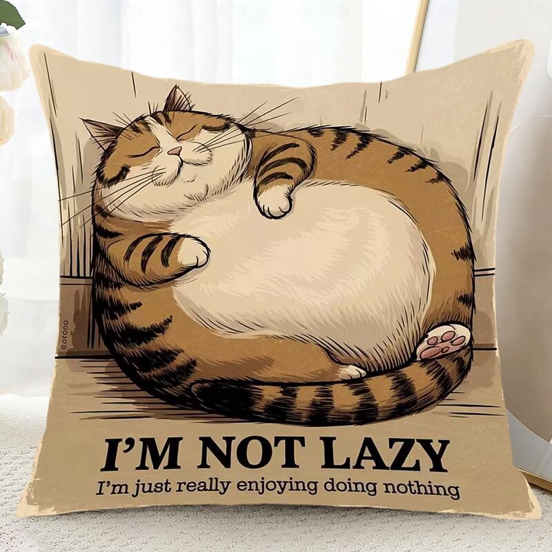 Funny Animal Decorative Toss Pillows Cover Lazy Cat 1PC Soft Square Couch Cushion Case Pillowcase for Bedroom Livingroom Sofa Chair3