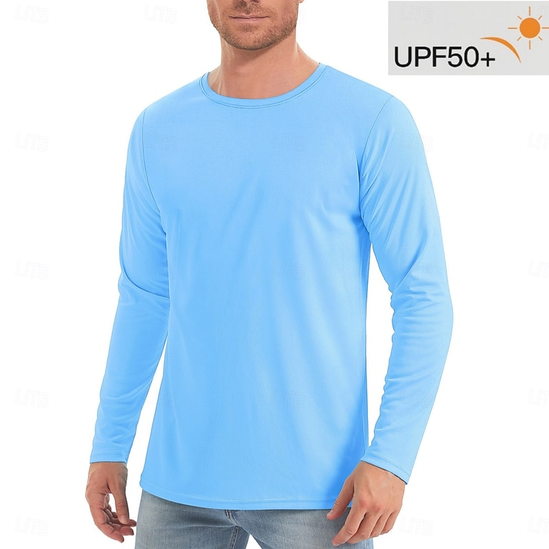 Men's T Shirt Sun Protection T-shirts Long Sleeve Crew Neck Summer Spring &  Fall Solid Color Active Crewneck Outdoor Casual Athleisure Dark Grey Navy Black Top Tee for Men3
