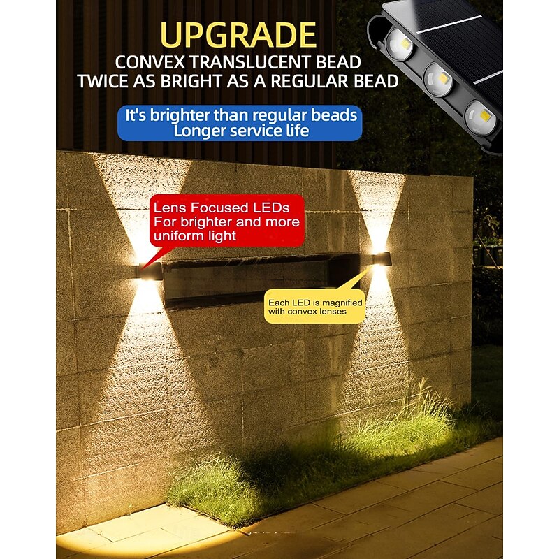 1pc Solar Waterproof Wall Lamp - Up & Down Illumination for Outdoor Courtyard, Balcony, Porch & Garage Lighting4