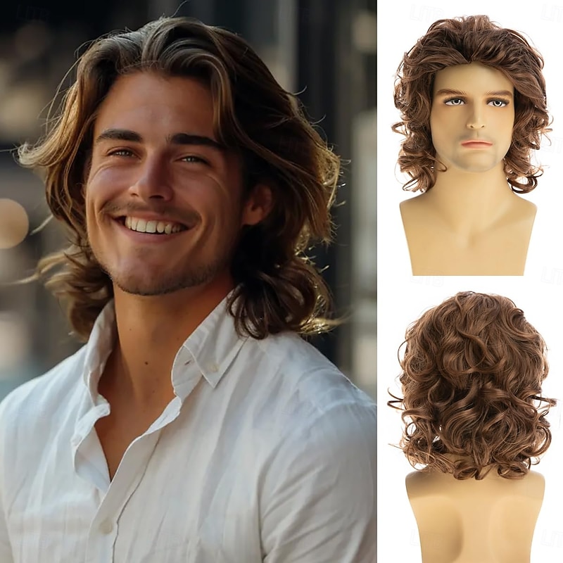 Mens Short Curly Wig Fluffy Cosplay Costume Hair Wig For Carvinal