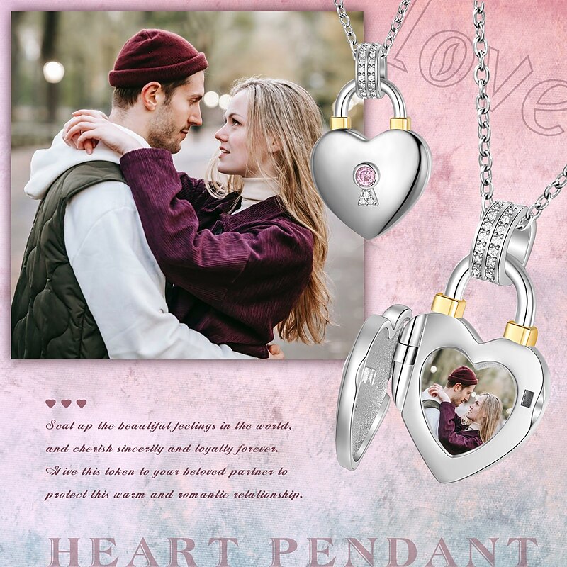 Personalized Heart Photo Locket Necklace Custom Best Gift for Mom – Custom Wedding Gift with Photo Inside, Adjustable Birthstone Color, Ideal for Special Occasions4