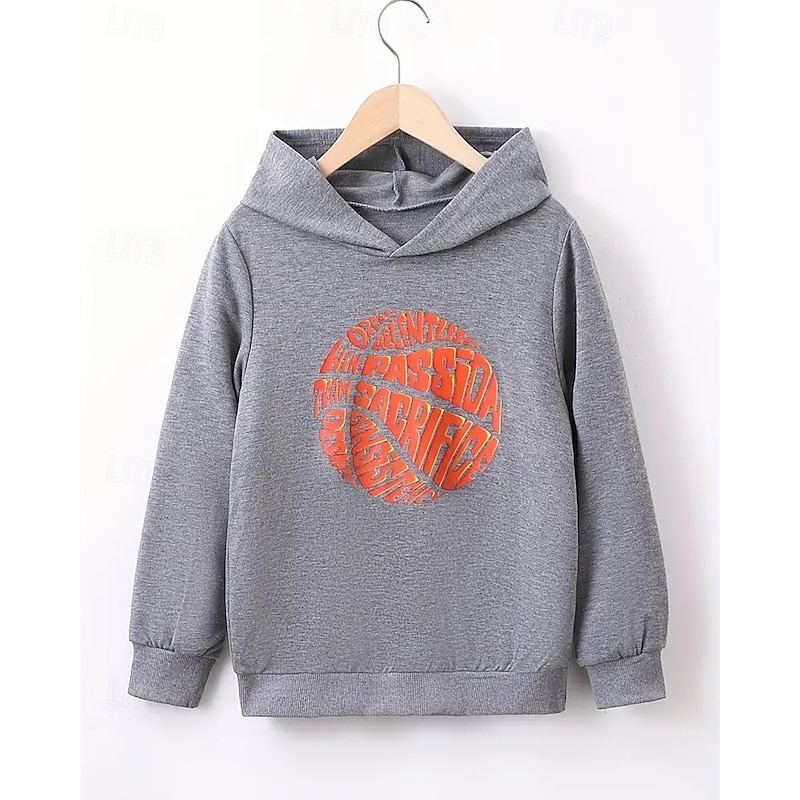 Boys 3D Basketball Hoodie Long Sleeve Fall Winter Fashion Basic Kids 4-12 Years Hooded Outdoor Casual Daily Regular Fit