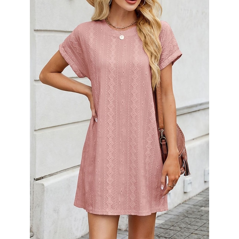 Women's Mini Dress Casual Dress T Shirt Dress Tee Dress Stylish Basic Casual Vacation Daily Regular Fit Plain Short Sleeve Crew Neck Pink Sky Blue Orange Gray Summer3