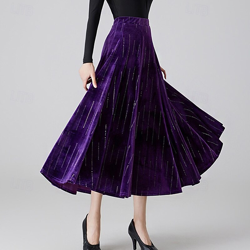Ballroom Dance Skirts Crystals / Rhinestones Women's Performance Daily Wear High Velvet3