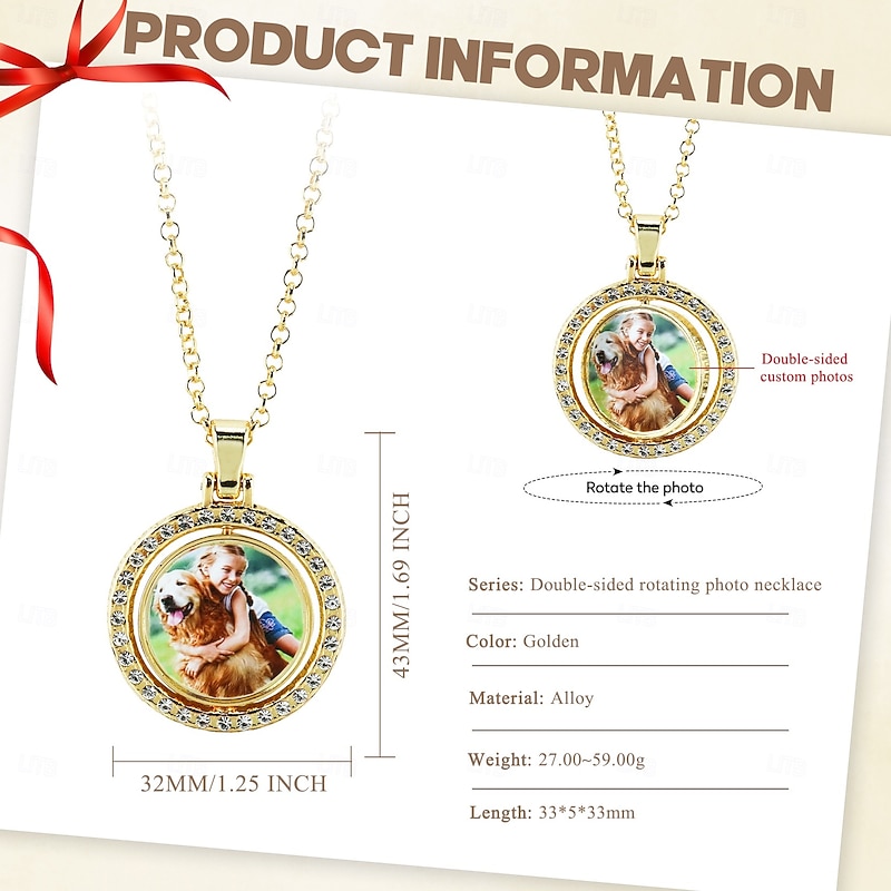Personalized Custom Wedding Gift for Couple Photo Rotating Necklace – Double-Sided Gold Pendant, Perfect Wedding Gift for Lovers2