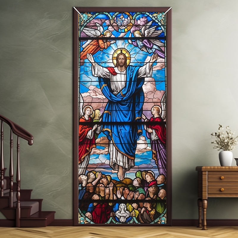 Jesus Door Decorations Door Covers Stained Glass Effect Door Tapestry Door Curtain Decoration Backdrop Indoor/Outdoor Door Banner for Front Door Farmhouse3