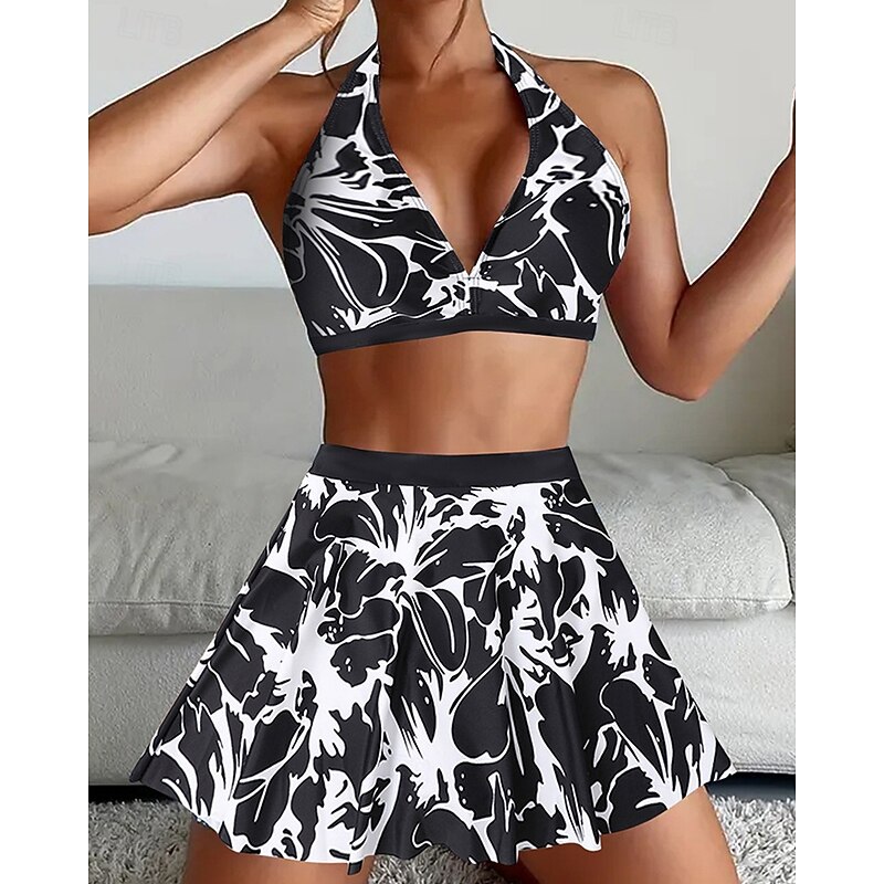 Women's Tankini Two Piece Swimsuit Backless Swimwear Floral Swimwear Black Yellow Breathable Quick Dry Lightweight Sleeveless - Swimming Surfing Beach Summer Spring4