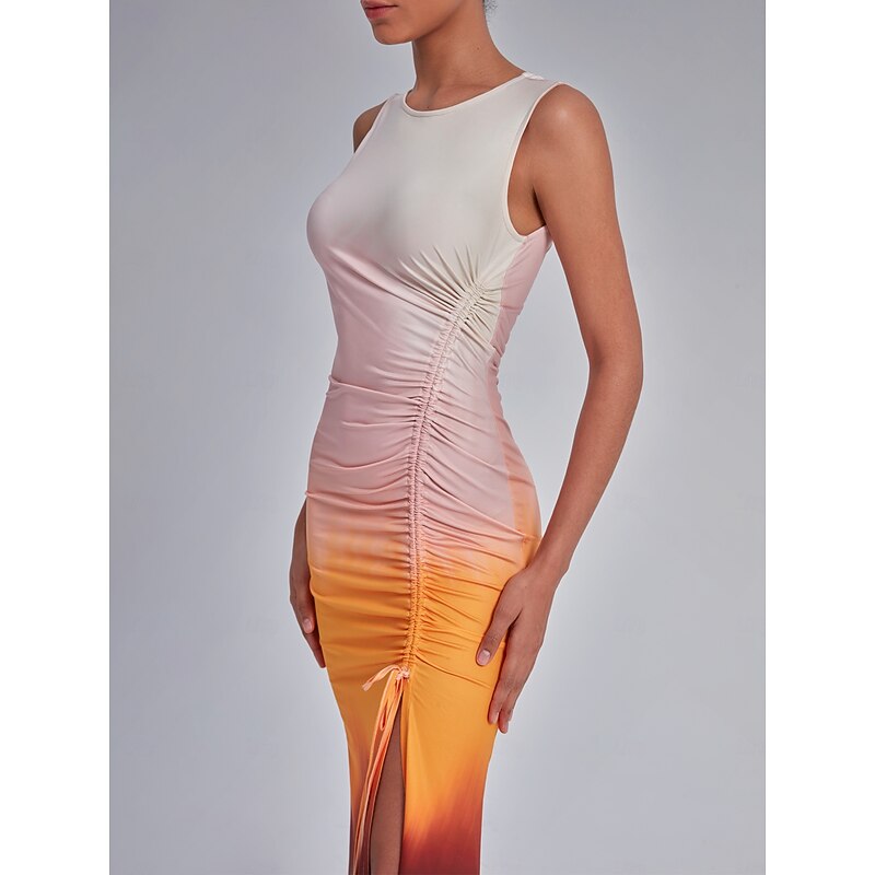 Ombre Ruched Drawstring Midi Dress3