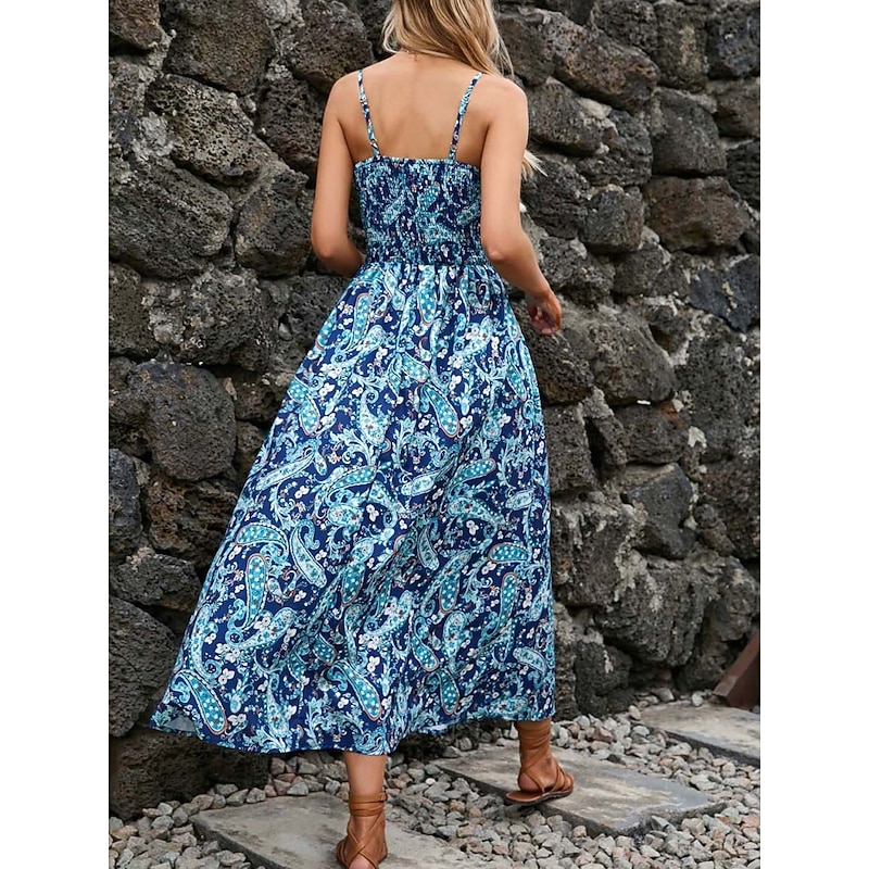 Women's Midi Dress Casual Dress A Line Dress Slip Dress Stylish Casual Vacation Daily Regular Fit Floral Sleeveless Strap Light Green Navy Blue Summer2
