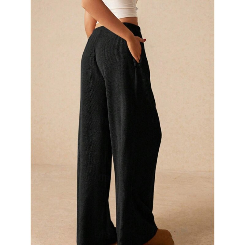 Women's Wide Leg Chinos Fashion Streetwear Full Length High Waist Plain Elastic Waistband Comfy Soft Comfortable Micro-elastic Outdoor Street Light Gray Black Summer Spring Regular Fit4