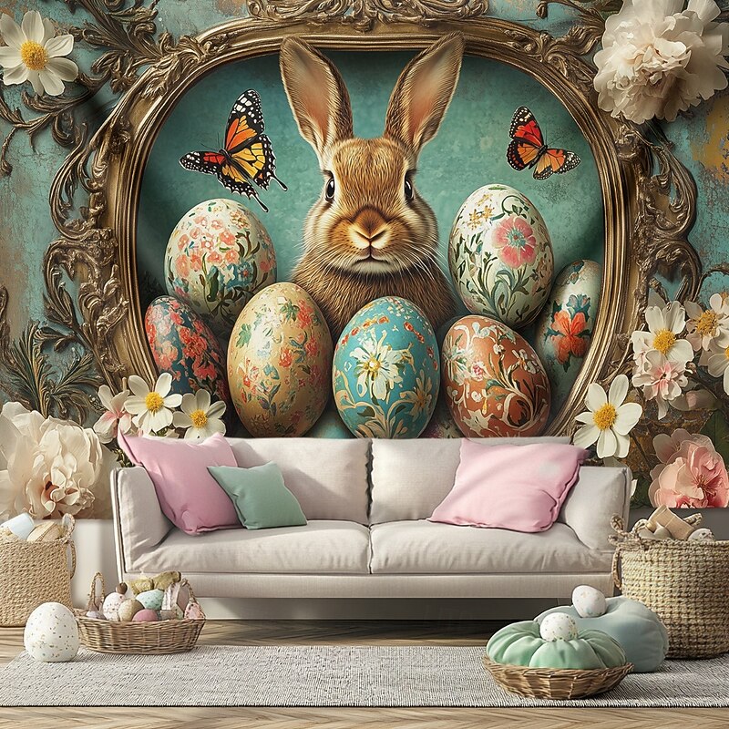 Hanging Tapestry Eggs Bunny Wall Art Large Tapestry Mural Decor Photograph Backdrop Blanket Curtain Home Bedroom Living Room Decoration3