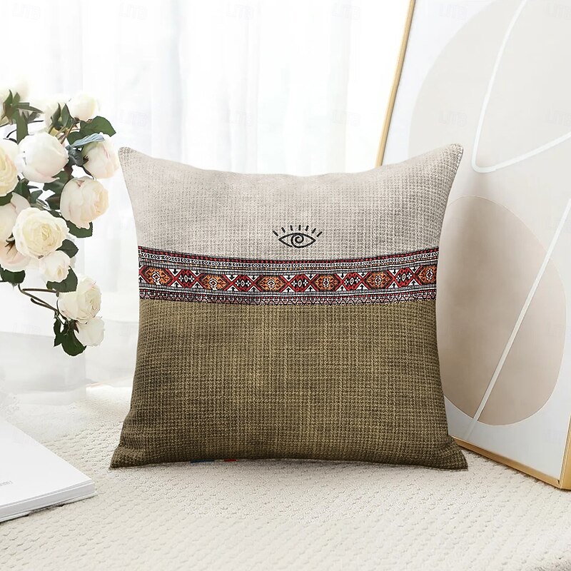 Vintage Ethnic Decorative Toss Pillows Cover 1PC Soft Square Cushion Case Pillowcase for Bedroom Livingroom Sofa Couch Chair Brown Blue