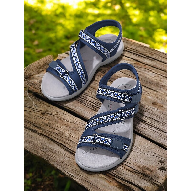 Women's Blue Sport Sandals with Adjustable Straps and Geometric Pattern – Comfortable Outdoor Walking Shoes for Hiking, Travel and Casual Wear2