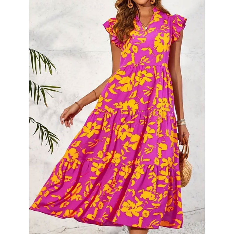Women's Maxi Dress Casual Dress Swing Dress A Line Dress Tank Dress Stylish Casual Vacation Daily Regular Fit Floral Sleeveless V Neck Yellow Purple Summer3