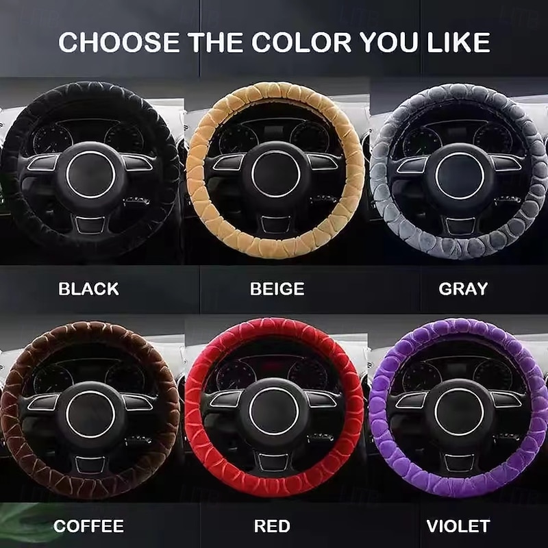 Car Steering Wheel Cover Wheel Cover Soft Warm Fur Universal Accessories Universal Fit For 14"1/2-15"2