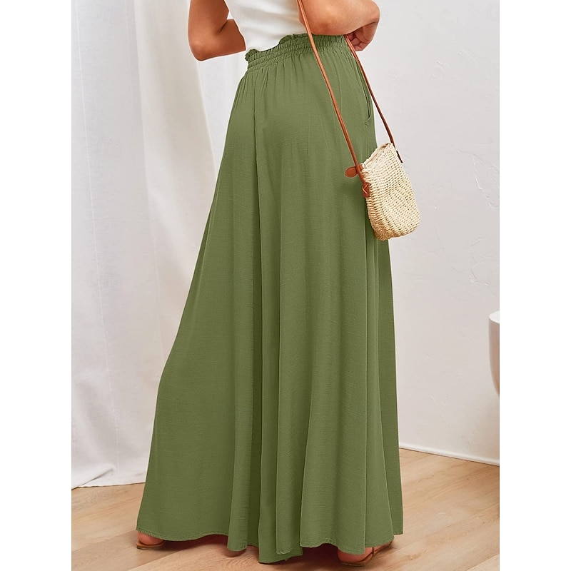 Women's Wide Leg Chinos Fashion Streetwear Full Length High Waist Plain Pocket Elastic Waistband Comfy Soft Comfortable Micro-elastic Outdoor Street Army Green Apricot Sky Blue Summer Spring Regular4