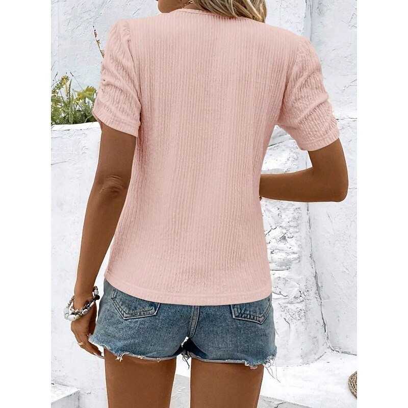 Women's T Shirt Plain Casual Short Sleeve Crew Neck Regular Tops Daily Weekend Pink Light Blue Summer Spring2