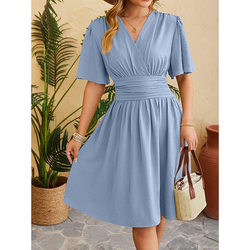 Women's Maxi Dress Casual Dress A Line Dress Elegant Stylish Casual Vacation Daily Regular Fit Plain Short Sleeve V Neck Pink Blue Summer - Main Image