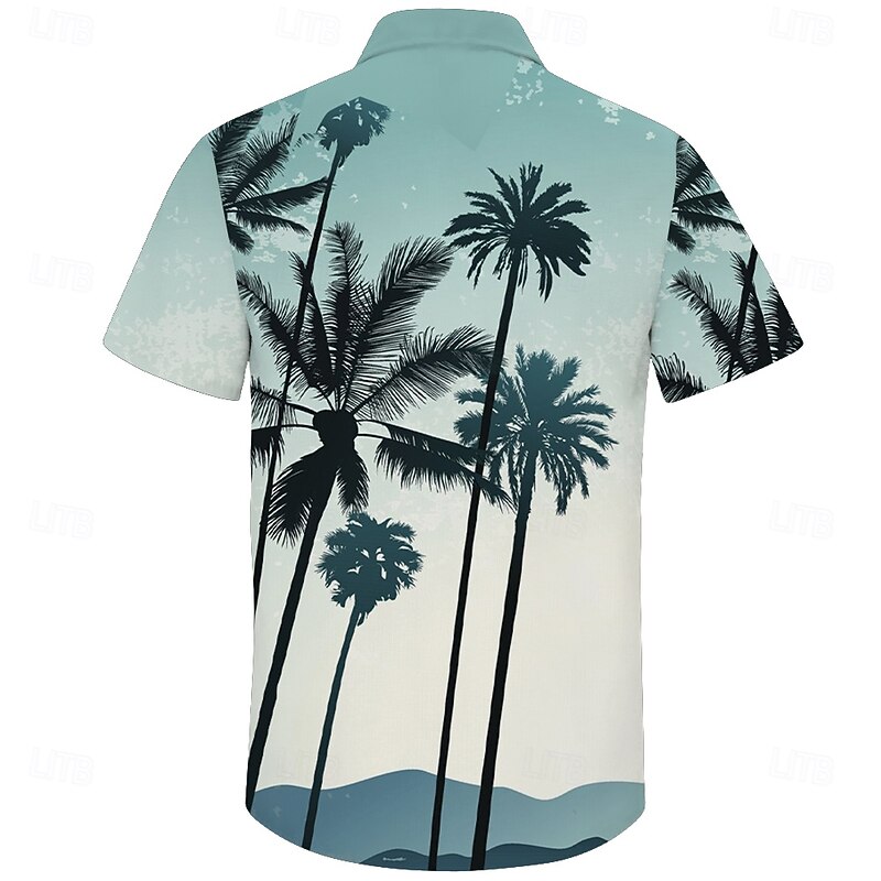 Men's Coconut Tree Tropical Plants Summer Hawaiian Shirt Button Up Shirt Aloha Shirt Short Sleeve Hawaiian Resort Vacation Holiday Beach Wear Summer Spring Turndown 3D Print Blue2