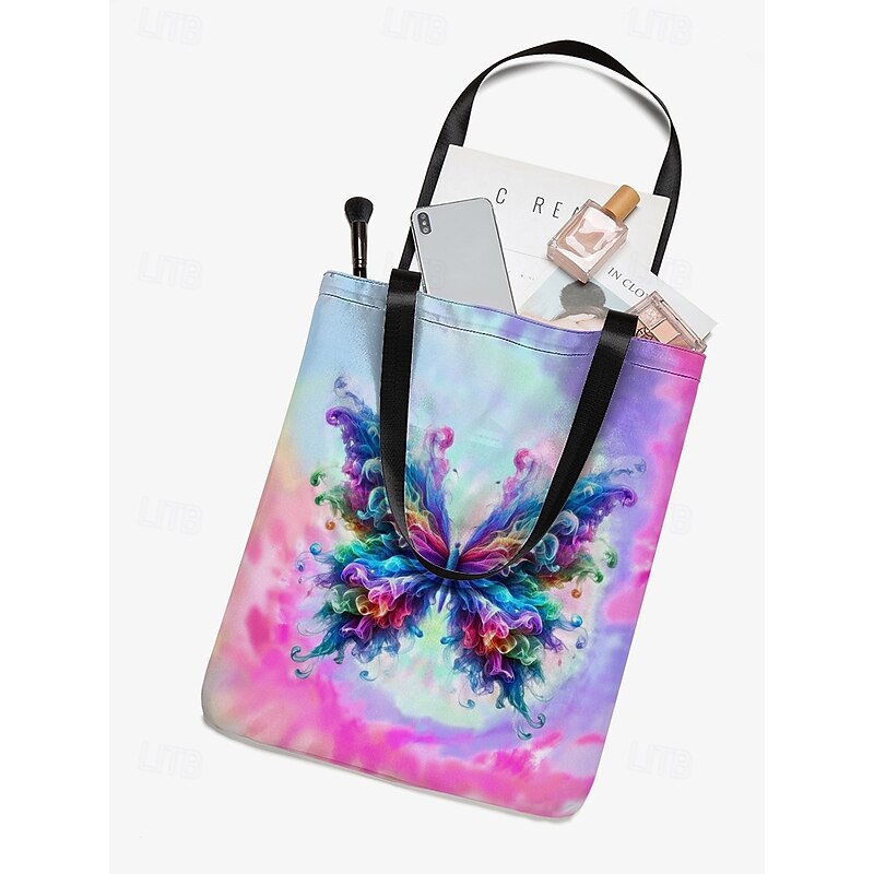 Women's Large Capacity Tote Bag with Colorful Butterfly Print – Bohemian Style, Durable Fabric, Ideal for Shopping, Travel or Casual Use4
