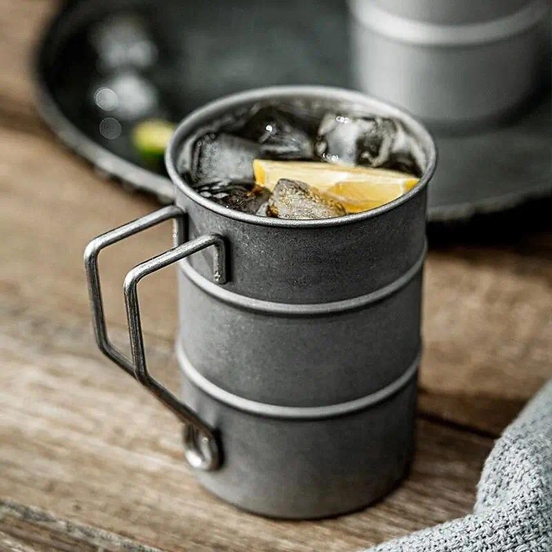 Stainless Steel Outdoor Camping Cup Portable Foldable Handle Retro Beer Cups Coffee Water Mugs Picnic Travel Drinkware