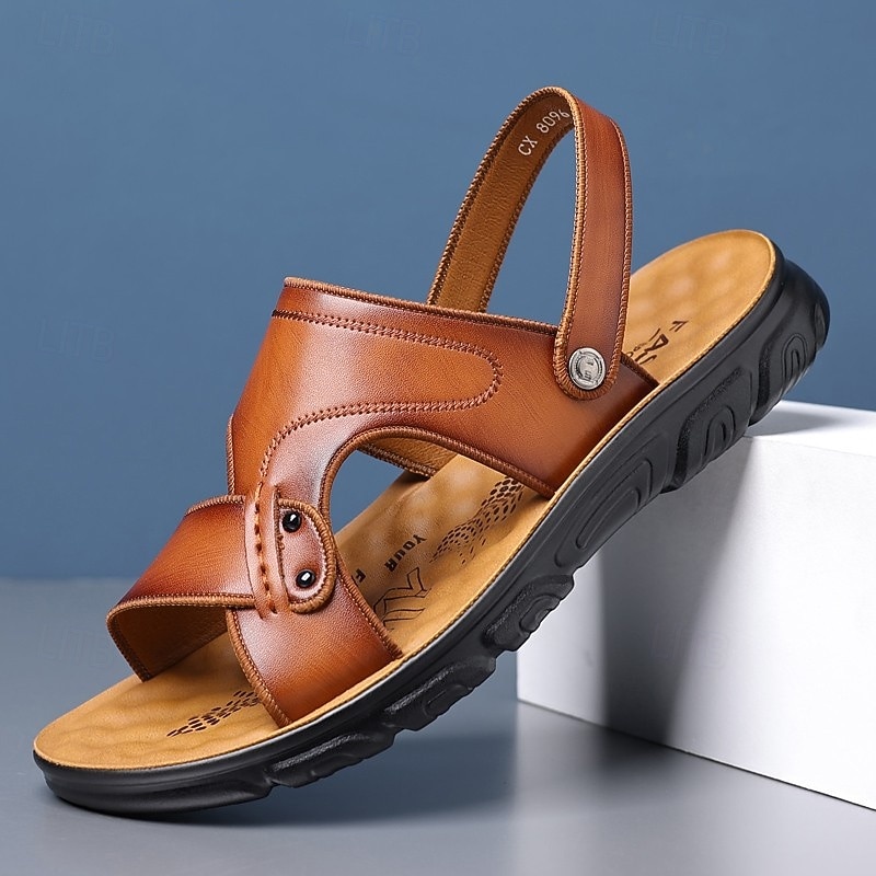 Men's Brown Faux Leather Sports Sandals with Adjustable Strap and Comfortable Sole – Perfect for Outdoor Activities and Casual Wear