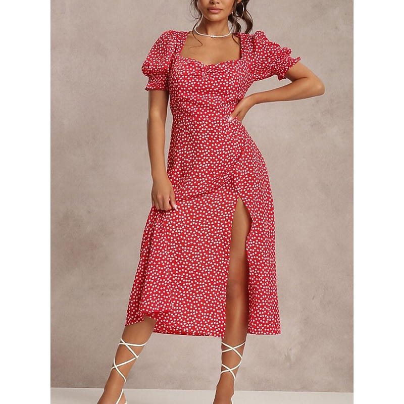 Women's Midi Dress Casual Dress A Line Dress Stylish Casual Vacation Daily Regular Fit Floral Short Sleeve Square Neck Red Green Light Blue Summer3