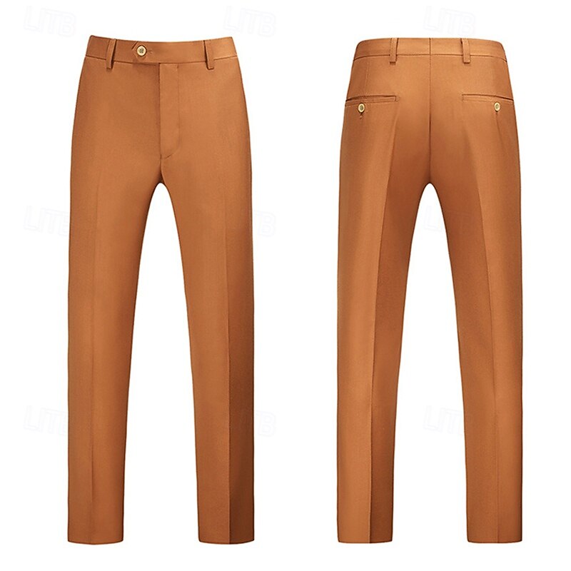 Men's Blazer Set Business Cocktail Party Wedding Party 2 Piece Fashion Casual Spring &  Fall Polyester Solid Color Pocket Buttons Comfortable Single Breasted Blazer Dark Yellow Black White Yellow4