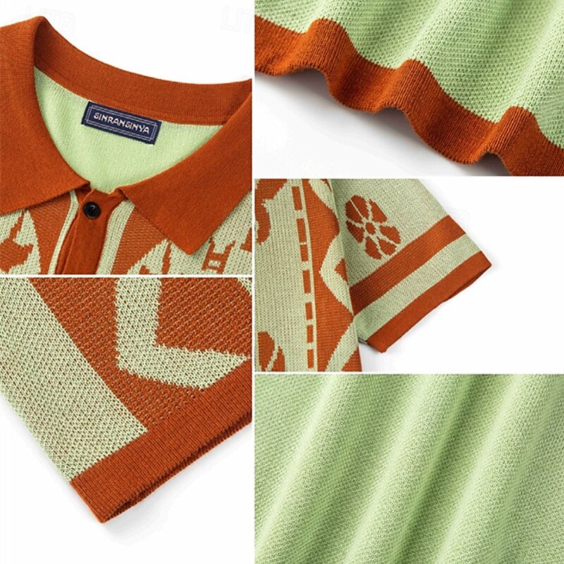 Men's Button Up Polos Golf Shirt Casual Sports Lapel Short Sleeve Fashion Basic Jacquard Buttons Summer Brown Button Up Polos4