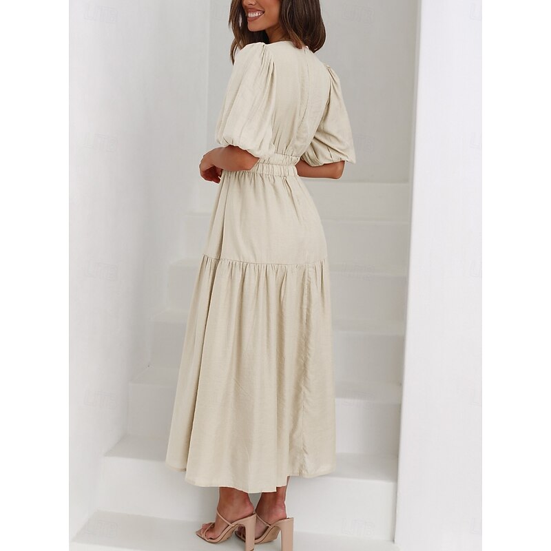 Women's Maxi Dress Casual Dress Swing Dress Basic Casual Vacation Daily Regular Fit Plain Short Sleeve V Neck Black Green Apricot Light Blue Summer4