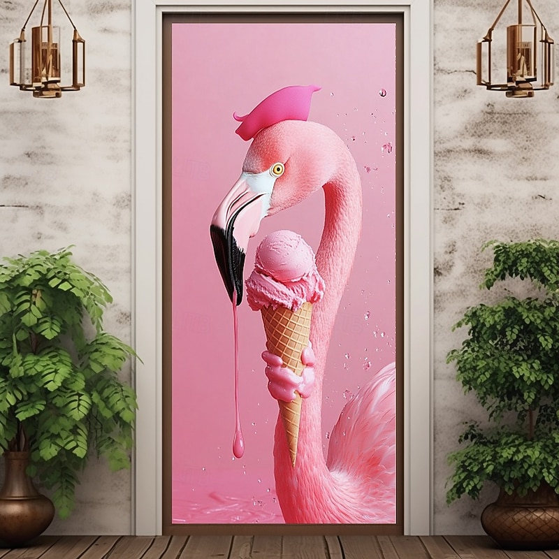 Door Decorations Door Covers Funny Animal Flamingo Door Tapestry Door Curtain Decoration Backdrop Indoor/Outdoor Door Banner for Front Door Farmhouse