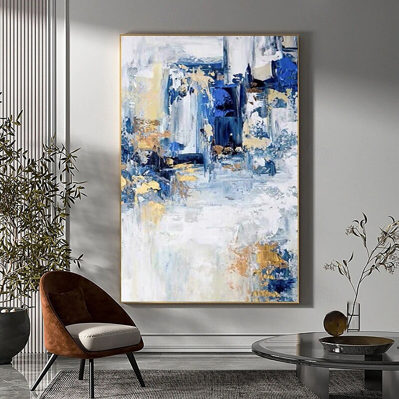 Handmade Abstract Thick Oil Painting On Canvas Modern Blue Gold Knife Texture Paintings Hand Paint Large Wall Art For Home Decor Frame Ready To Hang Or No Frame2