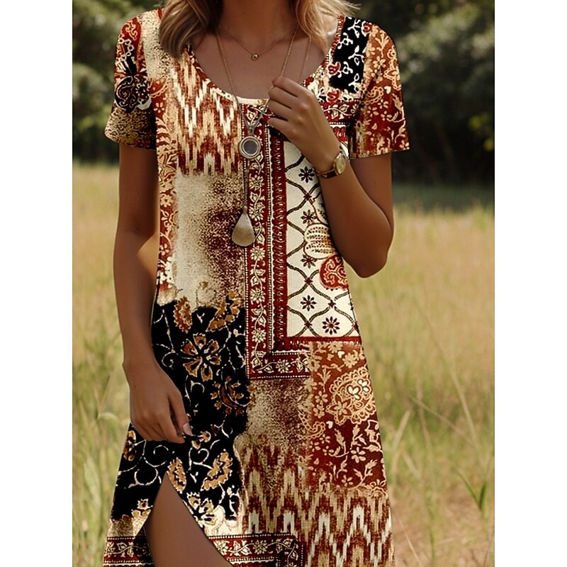 Women's Mini Dress Casual Dress Petite Dress T Shirt Dress Tee Dress Sundress Stylish Casual Vacation Casual Daily Regular Fit Color Block Short Sleeve Crew Neck Light Brown Summer Spring3