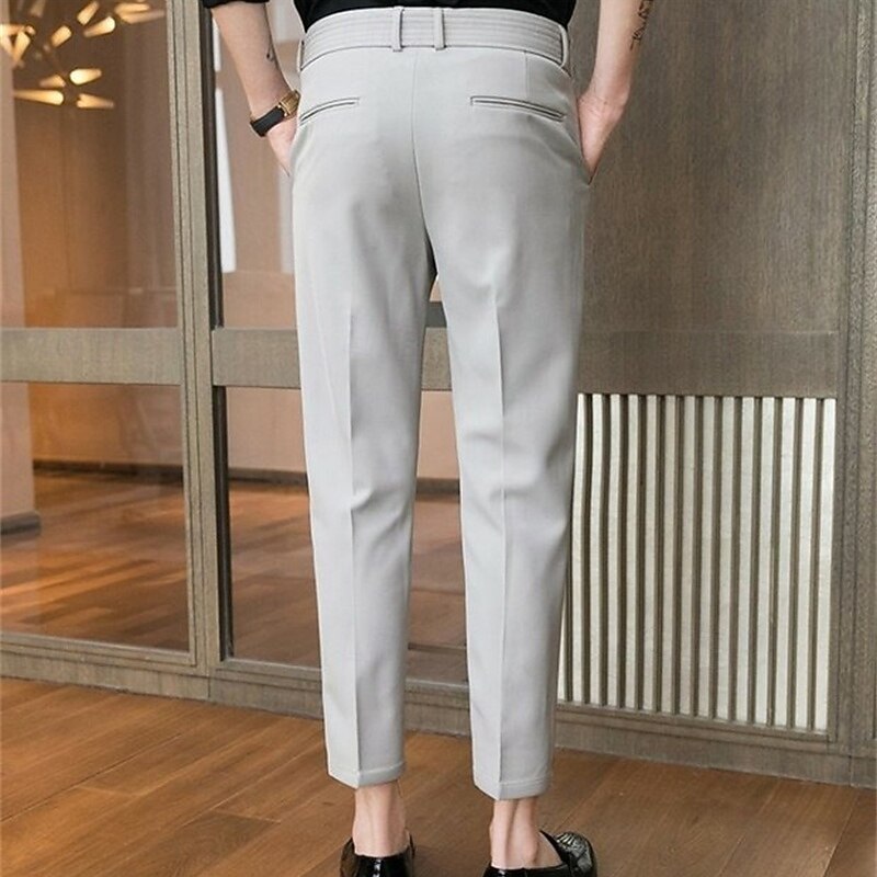 Men's Graduation Dress Pants Trousers Chinos Buttons Pocket Plain Comfort Formal Party Work Fashion Classic Style Black Light Grey Micro-elastic3