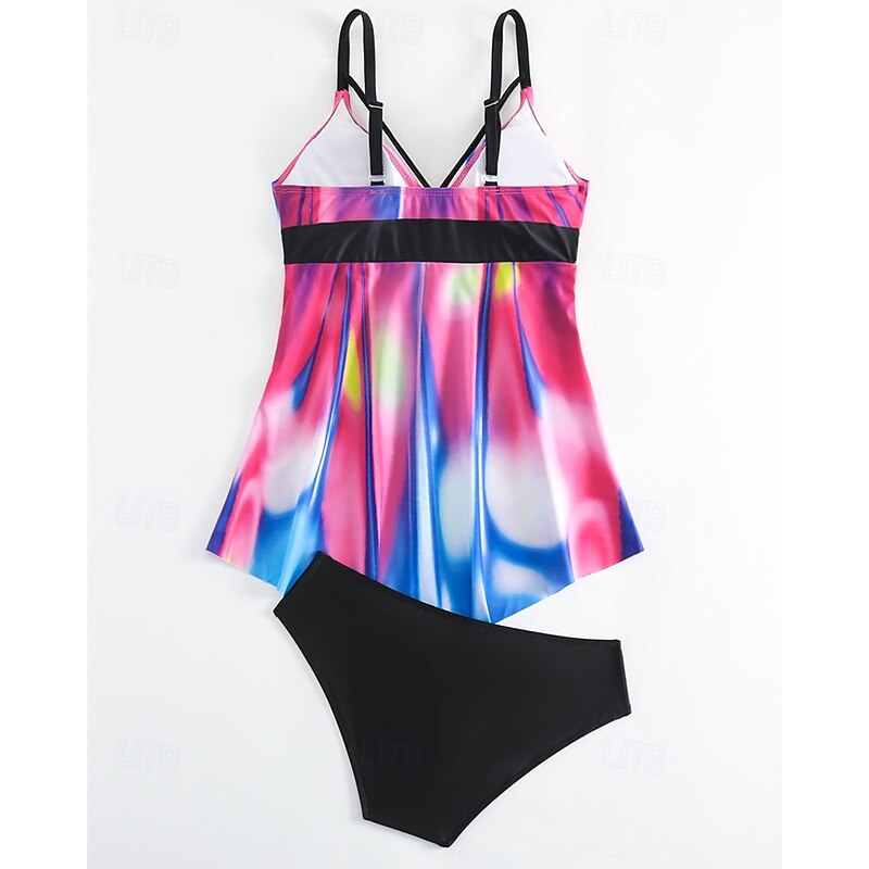 Women's Tankini Two Piece Swimsuit V Neck Swimwear Swimwear Black / White White Breathable Quick Dry Lightweight Sleeveless - Swimming Surfing Beach Summer Spring Plus Size3