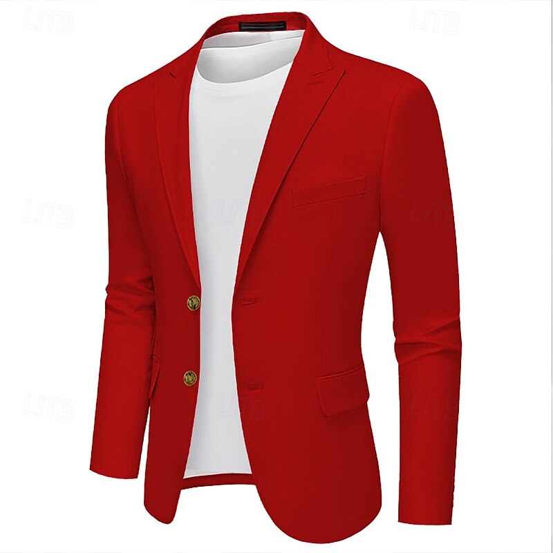 Men's Graduation Blazer Business Cocktail Party Wedding Party Fashion Casual Spring &  Fall Polyester Solid Color Pocket Buttons Comfortable Single Breasted Blazer Red2