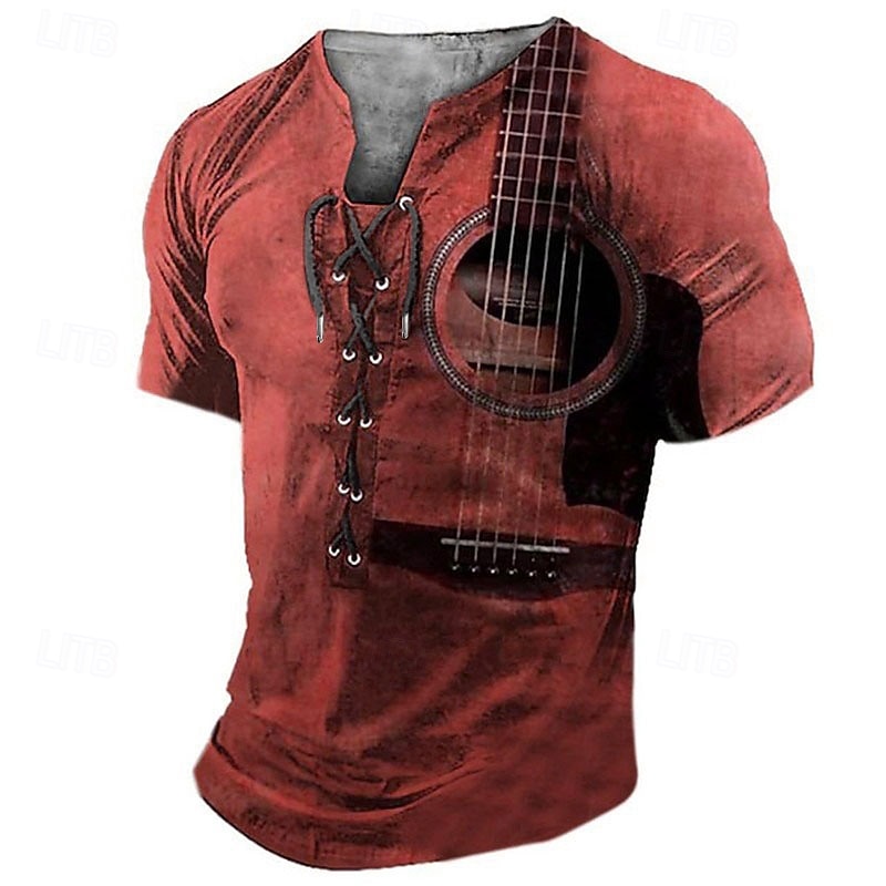 Music Festival Men's Graphic Guitar Tee Short Sleeve T shirt 3D Print Shirt Vintage Fashion Stylish Daily Sports Going out Black Red Blue Summer Clothing Apparel S M L XL 2XL 3XL3