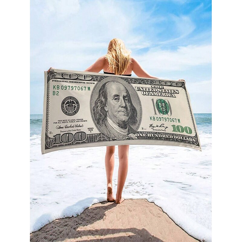 1pc Dollar Pattern Printed Soft Beach Towel, Suitable For Swimming, Camping And Vacation, Ideal For Yoga, Diving And Travel