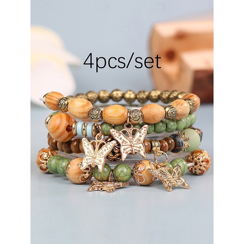 Vintage Style Ball Fashion Personalized Wood Bracelet Jewelry Light Mix / Yellow / Army Green For Holiday4