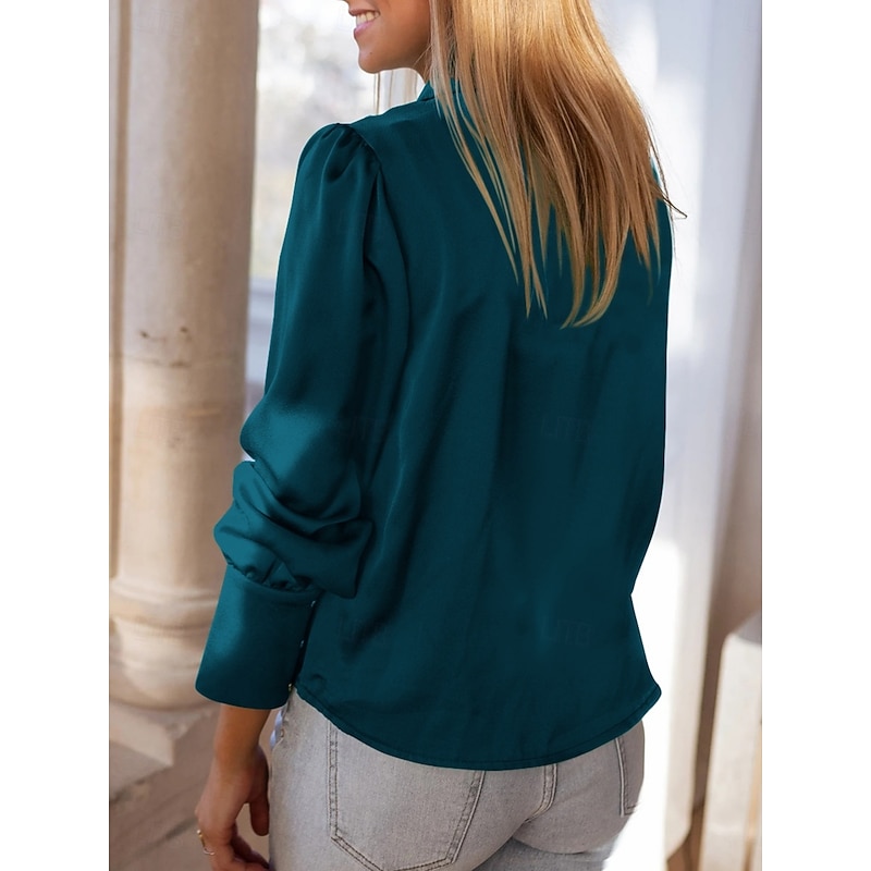 Women's Shirt Blouse Solid Color Business Modern Casual Long Sleeve Shirt Collar Regular Tops Work Formal Wear Buttons Blue Beige Summer Spring2