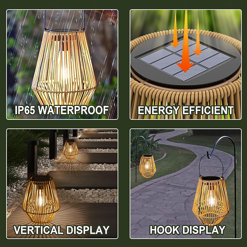 1 Pc Outdoor Solar Energy Imitation Bamboo Weaving Chinese Lantern Garden Lawn Path Fence Decoration Lighting Atmosphere Light4