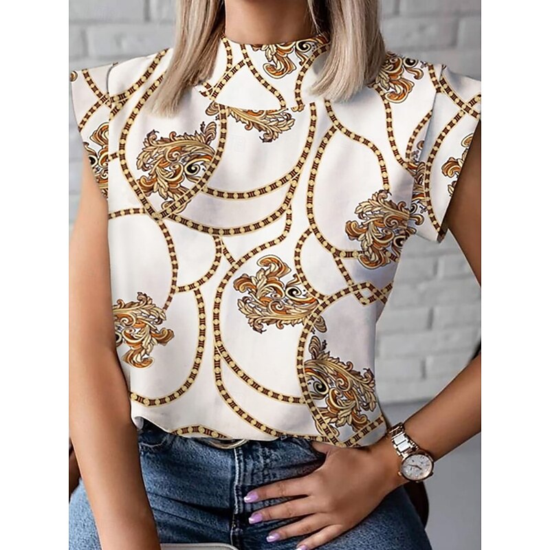 Women's Camisole Tank Top Graphic Abstract Stylish Casual Short Sleeve Turtleneck Regular Tops Daily Print White Khaki Summer Spring3