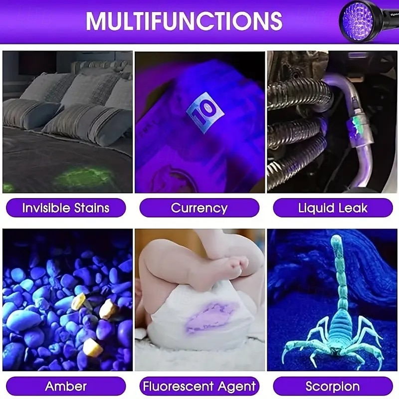 51 LED UV Flashlight - 395nm Black Light for Dog Urine, Pet Stains & Bed Bug Detection (Batteries Not Included)3