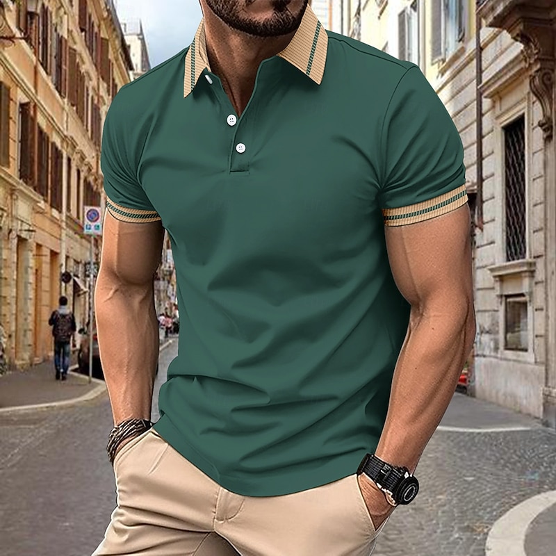 Men's Polo Shirts Golf Shirt Business Classic Short Sleeve Color Block Buttons Spring & Summer Black White Light Green Burgundy Navy Blue Royal Blue Polo Shirts