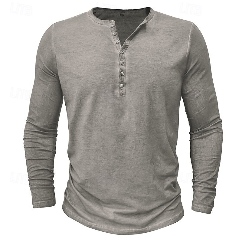 Men's Henley Shirt Tee Top Long Sleeve Shirt Long Sleeve Plain Vintage Fashion Basic Button Up Henley Vacation Street Going out Summer Dark Grey Blue Light Grey Henley T-Shirt3