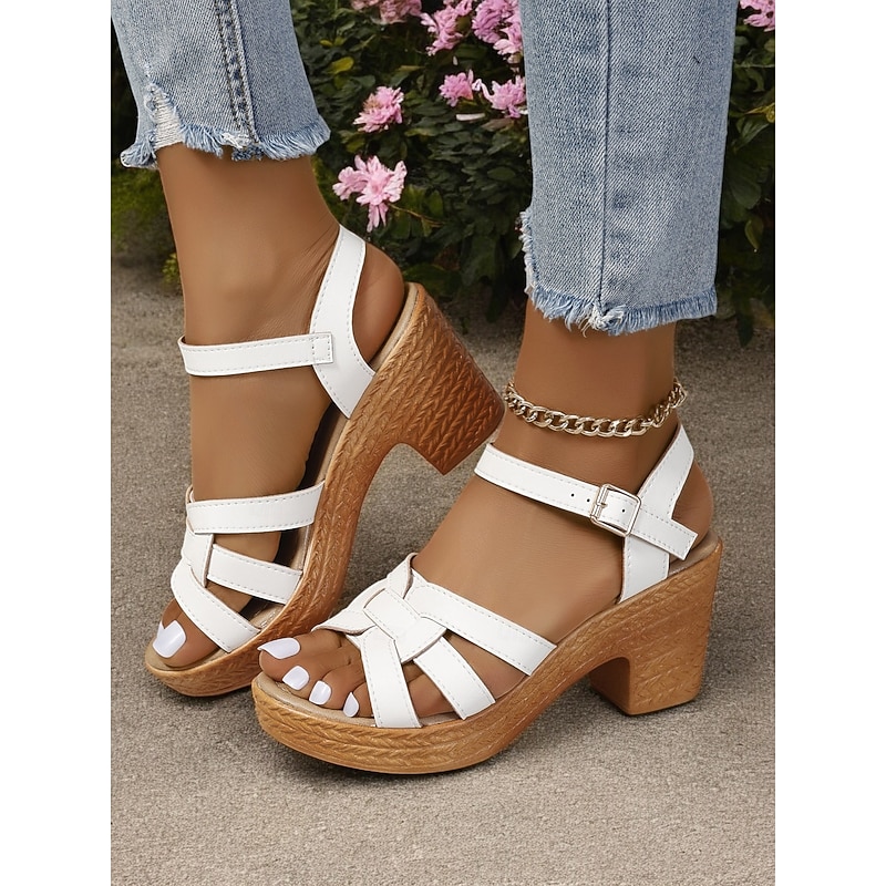 Women's Strappy Faux Leather Block Heel Sandals with Adjustable Ankle Strap – Stylish and Comfortable Summer Footwear for Casual and Dressy Occasions3
