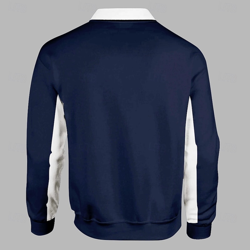 Men's Stripes Rugby Polo Long Sleeve Polo Shirts Collared Shirts Casual Outdoor Athleisure 3D Print Spring Fall Winter Blue2