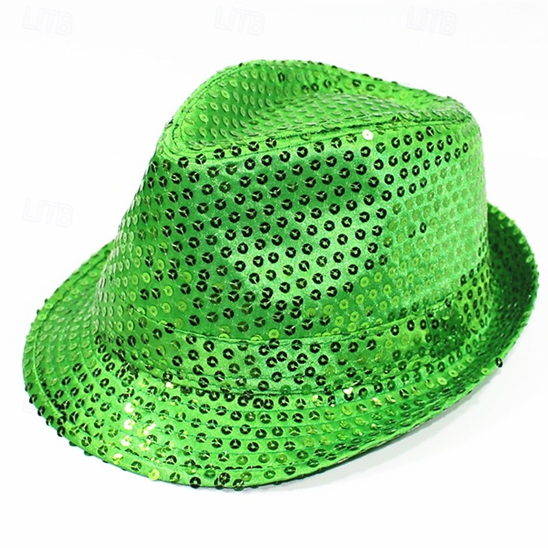Men's Kentucky Derby Hat Sun Hat Party Hat Yellow Red Polyester Sequins Fashion Casual Daily Saint Patrick Day Solid Color Sunscreen Breathable