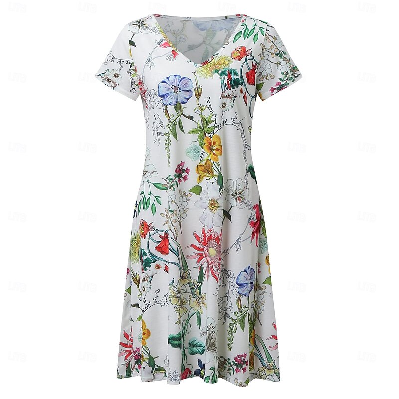 Women's Normal EU / US Size Midi Dress Long Sleeve Boho Dress Sundress Elegant Dress Elegant Bohemia Tropical Butterfly Sleeve Vacation Home Work Loose Fit Floral Geometric Short Sleeve V Neck Black2