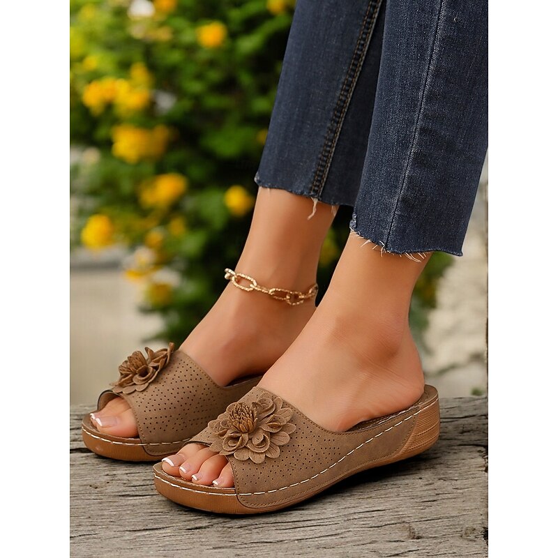 Women's Wedge Sandals with Floral Embellishments and Perforated Design – Comfortable and Stylish Summer Shoes for Casual Wear and Outdoor Events4